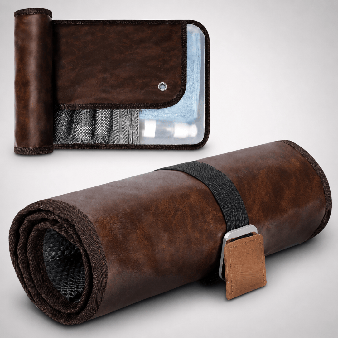 Trousse de Toilette Cuir Roll-Up – Authentique et Organisée